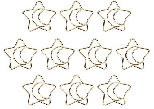 Akozon Büroklammer 10 Stücke Kunststoff Beschichtet Galvanik Stern Mond Büroklammern Lustige Lesezeichen Markierung Clips Gold