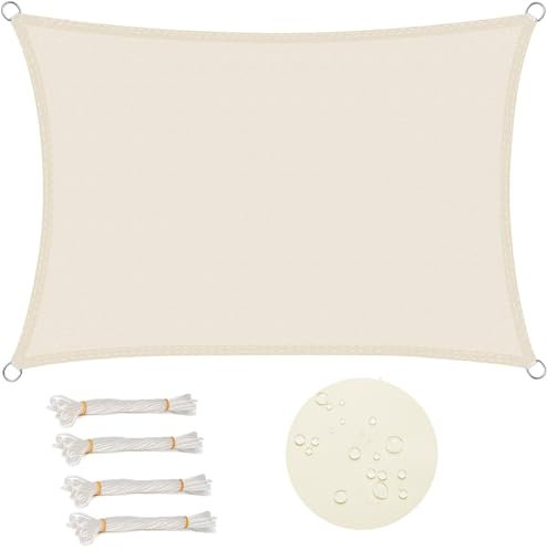 WOLTU Sonnensegel Rechteck 5x7m Creme wasserabweisend Sonnenschutz Polyester Windschutz mit UV Schutz für Garten Terrasse Camping