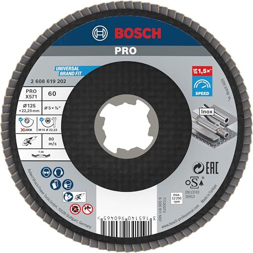 Bosch 1x PRO Metal X571 Flap Disc, Angled Version for X-Lock (for Steel, Stainless steel, Ø 125 mm, Grit 60, Professional Accessory Small Angle Grinder)