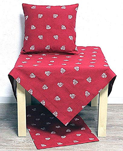 Hossner Heimtex Tischdecke Tischläufer Deckchen Tischset Kissenhülle rot mit weißen Blumen Edelweiss (35 x 50 cm)