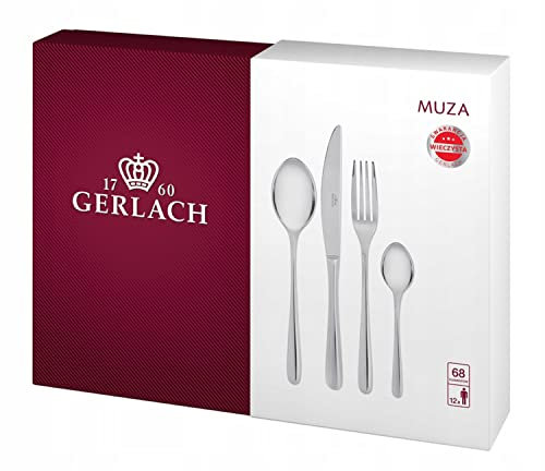 Gerlach Muza Besteck-Set 12 Personen Spülmaschinenfest Essbesteck Edelstahl Besteck Messer Gabel Löffel Teelöffel Kuchengabel Serviergabel Saucenlöffel Schöpfkelle Rostfrei Im Koffer 68 Stk