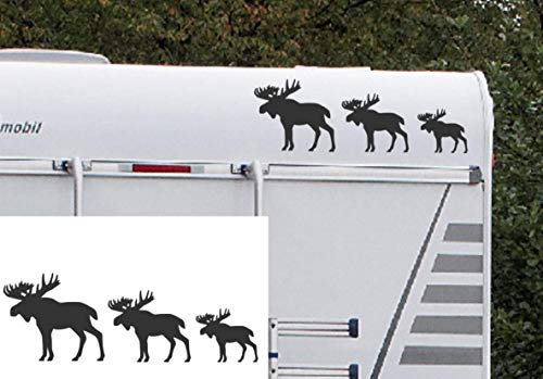 generisch Elch Aufkleber Set DREI Elche Aufkleber für Wohnmobil Caravan Wohnwagen (280/2) (schwarz Glanz, 30cm Länge)