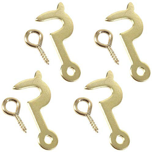 4X Brass Plated Side Hooks & Screw Eyes Small 25mm Picture Frame or Cabinet Mirror Clasp Hooks