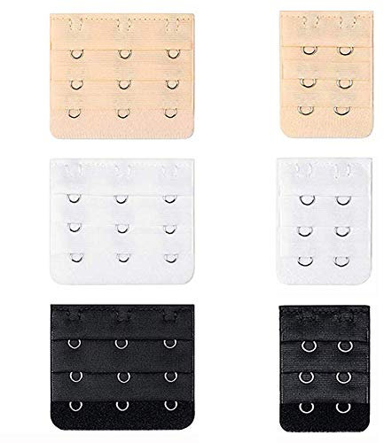 Wacnune 6Pcs Bra Extender Set Soft and Comfortable Women Bra Extensions of 3 Hooks and 2 Hooks(Black,White and Beige)