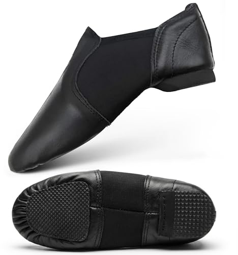 SKMAXO Genuine Leather Slip on Dance Shoes for Women | Split Sole Jazz Shoes for Kids and Women | Black Jazz Shoes, Dance Trainers in