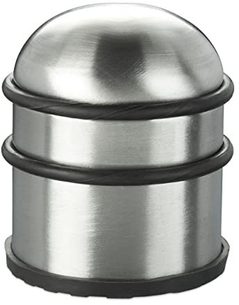 Relaxdays Türstopper, für Türen & Fenster, aus Edelstahl & Gummi, hoch & rund, Innenbereich, Bodenpuffer, ∅ 7 cm, Silber, 1 Stück