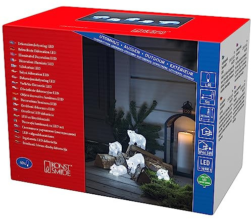 Konstsmide Christmas Outside Acrylic Decoration Five Baby Polar Bears/Outdoor Lighting (IP44) / 40 Ice White LEDs/Transparent Cable, One Size