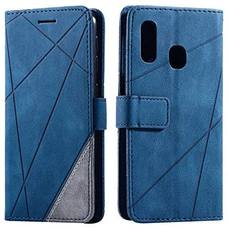 SONWO Hülle für Samsung Galaxy A20E, Premium Leder PU Handyhülle Flip Case Wallet Silikon Bumper Schutzhülle Klapphülle für Galaxy A20E, Blau
