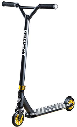BEWEGT Next Level schwarz matt Gold Stuntscooter Scooter Freestyle Kickscooter Roller 110 mm Aluminium Rollen ABEC 9 Kinder Erwachsene 85 cm Gesamthöhe Tricks und Stunts