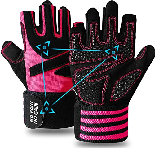 Finger Ten Fitness Handschuhe Handgelenkschutz Trainingshandschuhe Damen Kraftsport Fitnesshandschuhe Halb Vollfinger Sporthandschuhe, für Gewichtheben (Halbfinger Rose, M)