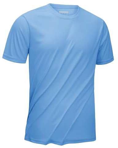 KEFITEVD Men's Shirts Short Sleeve UPF 50+ Breathable Lightweight Quick Dry Gym Tops for Soft Sports,Waterfall Blue,3XL