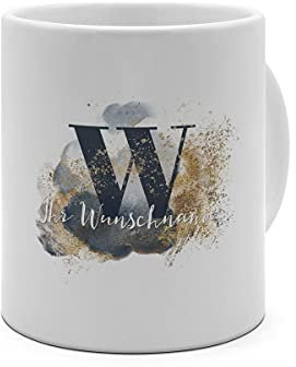 printplanet - Personalisierte XL-Kaffee-Tasse mit Namen - Design: Buchstaben Initialen kunstvoll - Namenstasse, Riesen-Kaffeebecher