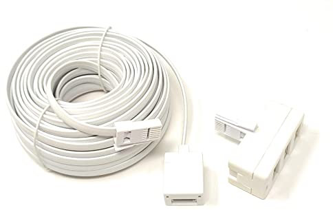 Maincore 20m 2in1 long White BT Telephone Extension Cable Lead & 3 Way BT Sockets Splitter Adapter (20m)