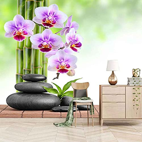 FVGKYS Wandbilder Schlafzimmer Erwachsene Kinder Tapete Plakate 3D Lila Blumenstein Selbstklebend Wandgemälde Wandtattoo Kunst Dekoration Für Wohnzimmer Küche Wanddekoration 350x256cm