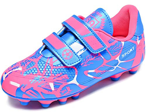 Mitudidi Crampon Foot Enfant 29 Professionnel Spike Chaussure de Foot Enfant Garçon Entrainement Chaussures de Sport pour Antidérapant Rose