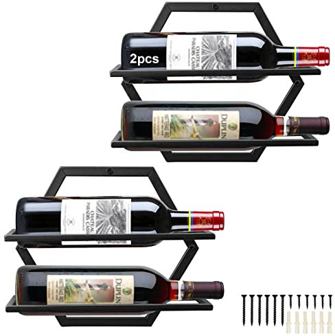 Giyiprpi Portabottiglie da Parete in Metallo, Espositore a Calice Scaffale di Stoccaggio, Scatola per Vino da Parete, Portabottiglie per Vino Rosso per la Casa Cucina Bar Decorazione (BB)