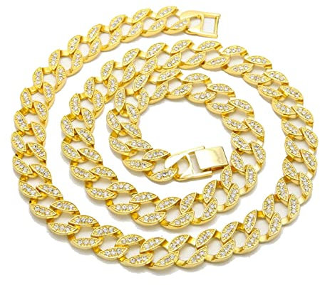 Homxi Männer Halsketten,Cuban Link Chain 15mm Männer Kette 61cm Cuban Chain Weiß Zirkonia Legierung Halsketten für Männer Kette Männer Gold