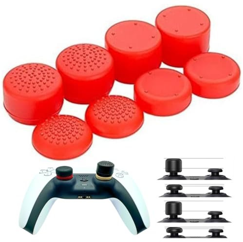 MaD Vision® Set von 4 Paaren (8 Stück) Ergonomische Thumb Grips für Controller, kompatibel mit PS5|PS4|Xbox Series X-S/One|Nintendo Switch Pro. Verschiedene Höhen & Texturen [14/8/6 mm] – Rot