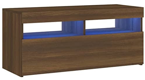 vidaXL TV Schrank mit LED-Leuchten Lowboard TV Möbel Tisch Sideboard Fernsehtisch Fernsehschrank HiFi-Schrank Braun Eichen-Optik 90x35x40cm