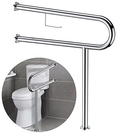LTQ Vapor 60cm Wand zu Boden Haltegriff Toilette Stützgriff Chrom Edelstahl Haltegriff Anti-Rutsch Sicherheitsgriffe Bad WC Aufstehbügel für Ältere Behinderte Schwangere Frau