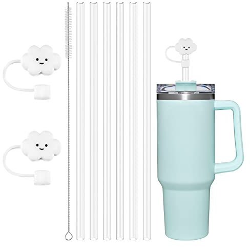 AUAUY 6 PCS PláStico Pajitas Reutilizables para Stanley 40Oz 30Oz (1180ml/890ml) Transparentes Pajitas para Stanley Adventure Quencher Travel Tumbler con Cubiertas de Pajita Tapas y Cepillo Limpieza