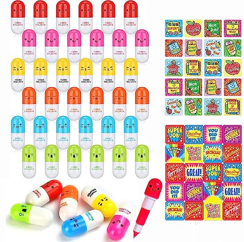 Harxin 36 PCS Mini Bolígrafos,2 PCS Pegatinas de Recompensa, Bolígrafo para Niños,Regalo de Bolígrafo Retráctil, Bolígrafo Portátil, para Niños, Estudiantes, Hogar, Escuela, Oficina
