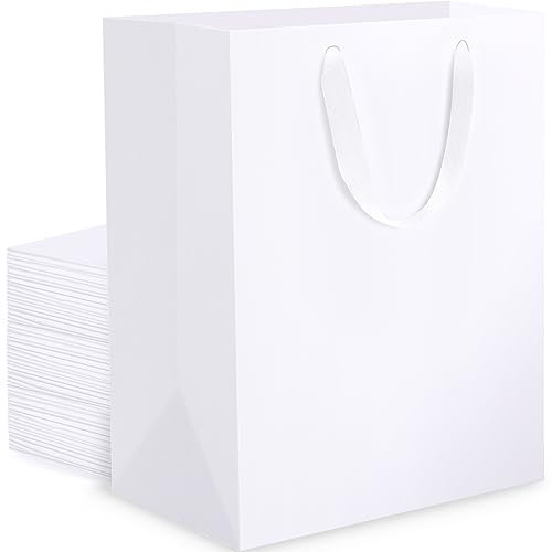 EUSOAR Geschenktüten Einfarbig Mittel - 30 Stück 250GSM White Gift Bags Medium - M 20x10x28cm Hochglanz Geschenktasche Kraftpapier - Papiertüten Weiß mit Henkel Papiertragetaschen