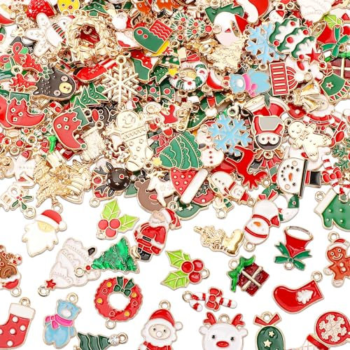SANNIX Charms für die Schmuckherstellung, 350 Stück Weihnachten Gold Emaille Charms Schmuck Metall Charm Anhänger für DIY Armband Halskette Ohrringe Basteln