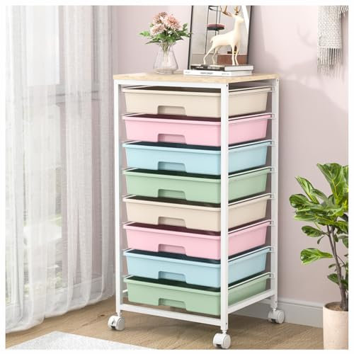 SYKIARIOL 8 Drawers Rolling Storage Trolley, Utility Storage Cart on Lockable Wheels with Plastic Drawers, Multipurpose Mobile Organizer Unit for Living Room,Bedroom,School,Beauty, Multicolor