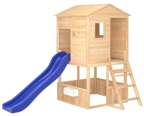 vidaXL Solid Wood Fir Outdoor Playset - Garden Playhouse with Wave Slide, Ladder & Sandpit for Backyard Fun, Sturdy Kids' Playground