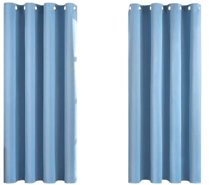 MRTREES hellblaue Vorhänge für Schlafzimmer, 2 Bahnen, Ösenvorhänge für Wohnzimmer, lange Vorhänge in Babyblau für Mädchen, Jungen, Kinder, 132 x 160 cm