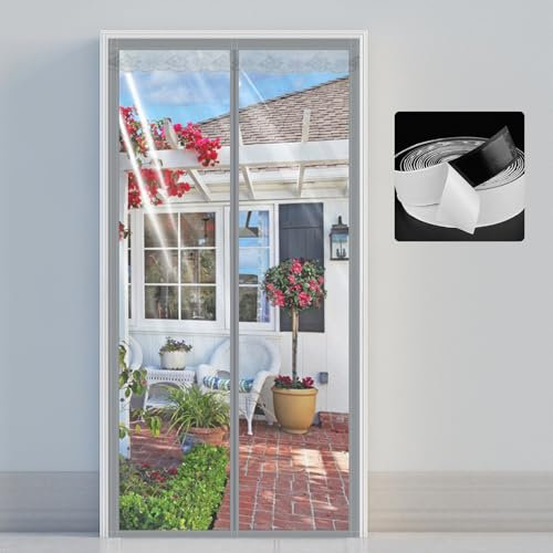 Magnética Cortina de Puerta Invierno 100x205cm, Anti-Frio Antimanchas Cortina de Protección Aislante Cinta Mágica para Supermercado Centro Comercial, Transparente（gris -F）