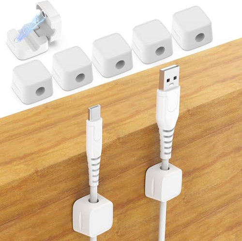 Bigqin 8 Stück Kabelhalter Kabelclips, Selbstklebend Kabelhalter Magnetische Kabel Organizer, Schreibtisch Kabelmanagement Kabelführung Set für Computer PC, USB Ladekabel, Zuhause Büro - Weiß