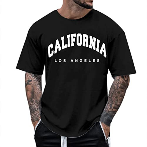 Generic Oversized Tshirt Herren Kurzarm Rundhals Lose Sommer Oberteile Mode T-Shirt mit Los Angeles Palme Grafik T Shirts Vintage Drucken Streetwear Casual Tee Shirt Männer Sportshirts Schwarz 3XL