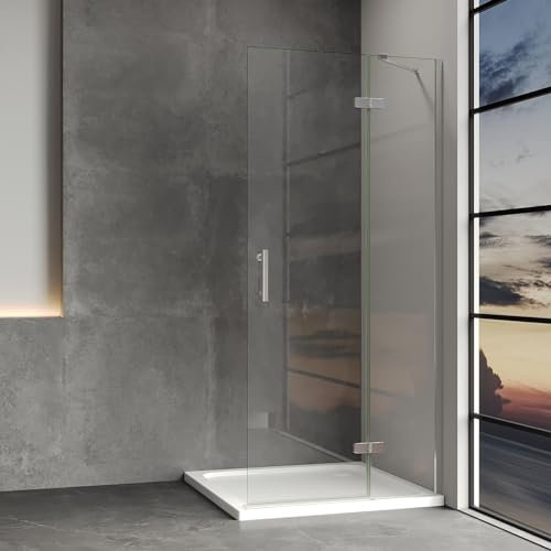 IMPTS Walk in Dusche 100x195 cm, Walk in Duschwand Glas Duschkabine Falttür Begehbare Duschtrennwand Rahmenlos mit Diagonalen Sicherheitsstange 6mm ESG Sicherheitsglas