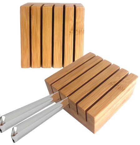 alouweekuky 2 Piezas Organizador Cuchillos Cajon Cocina, Bambú Soporte Cuchillos, Soporte Cuchillo de Carne Porta Cuchillos Pequeño para Organizador de Cajones de Cocina