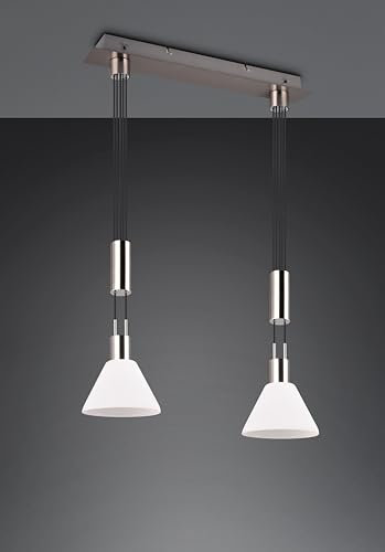 lightling Modern Pendellampe Stefanie 2-flammig, Glas in Weiß, höhenverstellbar, exkl. 2 x E27 max. 40W, Höhe 160 cm, Breite 55 cm, Metall, nickel matt