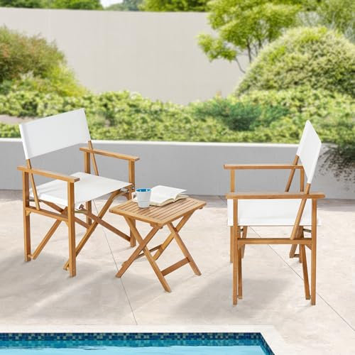 casa.pro Balkonmöbel Set Capistrello Outdoor Sitzgruppe 3-TLG. Bistro Set Balkontisch mit 2 Stühlen klappbar Sitzbezug wetterfest Eukalyptusholz Weiß