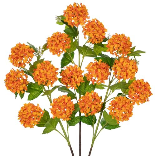 Oairse Ortensie artificiali 94 cm arancione finto ortensia spray con 5 teste di fiori ortensie artificiali fiori di seta ortensie finte per interni ed esterni casa matrimonio centrotavola decorazione