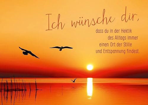 Tier-Motiv Postkarte mit inspirierendem Spruch - Sonnenuntergang und fliegende Vögel - Ideal für besondere Wünsche und liebevolle Botschaften