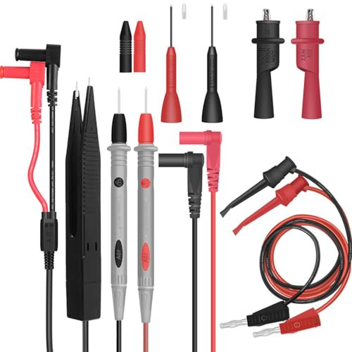Puntali per Multimetro Test Lead Circuito Tensione con Clip Alligatore Sonda Tester Grabber a Molla, Spina a Banana ed a Forcella, Clip di Prova Patch SMD 1000V 10A CAT.II