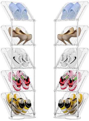 Farerkass Schuhregal mit 5 Ebenen, Platzsparend Schräg Schuhablage, 21*26*102cm Schmales Schuhregal Schuhe Organizer, Multifunktional Standregal für Schlafzimmer Arbeitszimmer