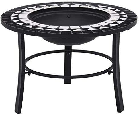 Sufrk Braciere con Mosaico Nero e Bianco 68cm in Ceramica,Braciere da Esterno,Braciere da Giardino, Fire Pit per Campeggio Riscaldamento Terrazza da Campeggio