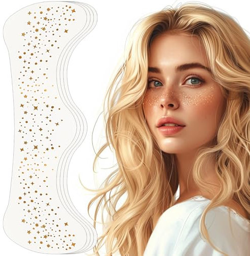 Auiremrti Glitzer Gesicht Sommersprossen Tattoo,4 Stück Wasserfeste Goldene Sterne und Punkte Temporäre Tattoos,Festival Freckles,Henna Freckles Tattoo Folie