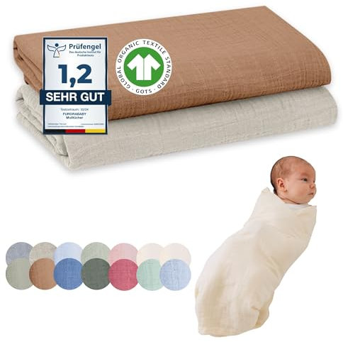 furora BABY Mullwindeln & Pucktuch 120x120 cm XXL (weiche Musselin Bio-Baumwolle) Oeko-TEX 100 Mulltücher Baby | saugtark + 60 Grad waschbar | Stoffwindeln Tuch, große Spucktücher (Beige)