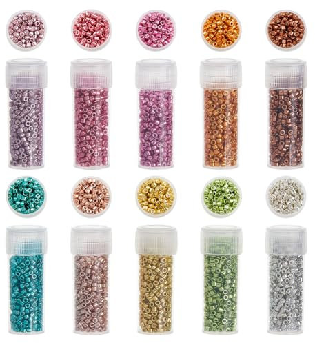 DICOSMETIC 50G Perles de Verre Cylindriques 10 Couleurs 2mm Perles de Rocaille en Vrac Perles à Trou Rond Petites Perles Espacées Perles Artisanales en Verre Métallique pour la Fabrication de Bijoux