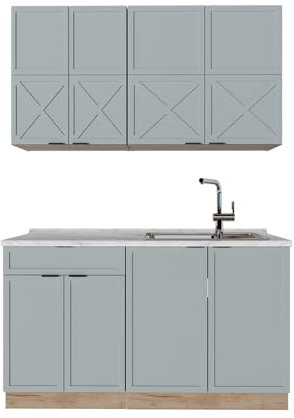 Vicco Singleküche Fame-Line, Hellblau-grau/Goldkraft Eiche, 140 cm ohne Arbeitsplatte