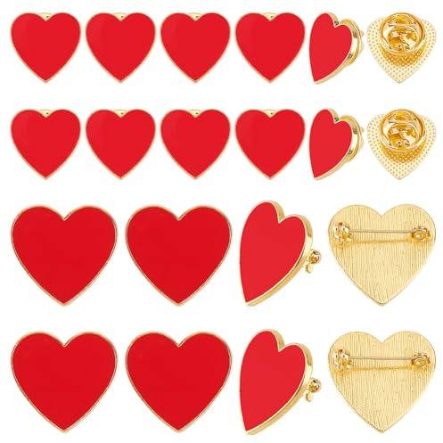 GOMAKERER 20 Stück Anstecknadeln In Herzform 2 Größen, Rote Emaille Herz Anstecker Aus Legierung 3D Herz Liebesbrosche Für Rucksäcke Kleidungsdekoration