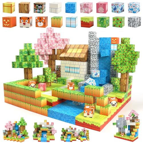 Uiczdry 150 Stück Magnetische Bausteine,2.5CM/Stück Build Magnetische Welt World Set,Waldabenteuer-Spiele für Kinder,STEM Montessori Kreative Spielzeug ab 4 5 6 7 Jahre Junge und Mädchen