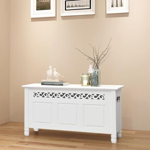 NQJIBUE Home Garden,Storage Bench Baroque Style MDF White